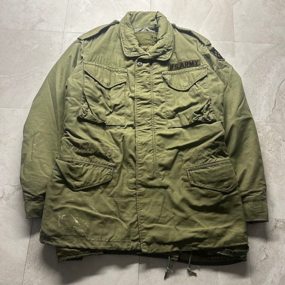 Vtg US Army M-65 Field Jacket Olive Green Mens Small Distressed Military Coat